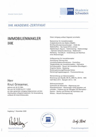 Knut Griesemer - Zertifikat Immobilienmakler